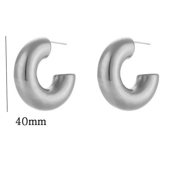 Vintage Stainless Steel Chunky C Shape Hoop Earrings ( Size: 40mm) - Picture 14 of 16